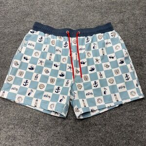Swannies Men Blue Nautical Checkered Swim Trunks Board Shorts Size 38 Drawstring